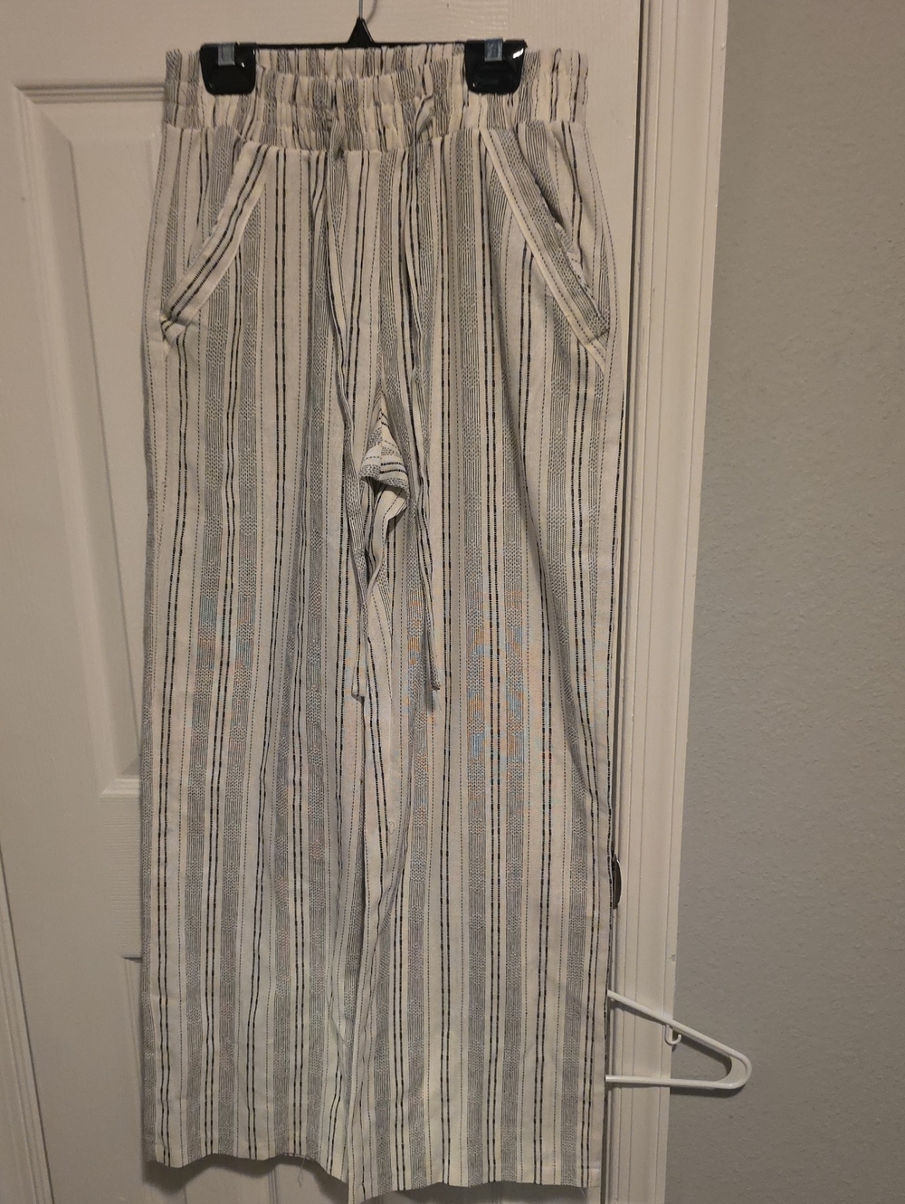 Linen Sienna Sky Cream and Black Striped Wide Leg Pants